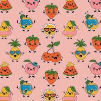 naadloos patroon met schattig gelukkig grappig fruit met kawaii ogen vector