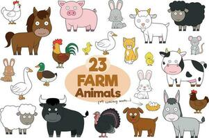 reeks van 23 boerderij dieren in tekenfilm stijl vector illustratie