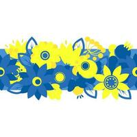 oekraïens blauw en geel etnisch bloemen in een naadloos grens vector