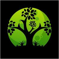 boom en maan icoon logo ontwerp vector