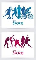 sporttijd poster met atleten silhouetten frames vector