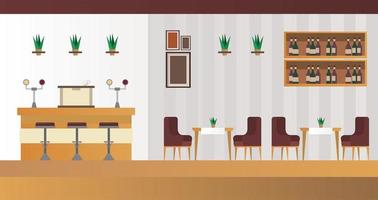 elegante tafels en stoelen met bar in restaurantscène vector
