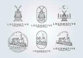 reeks van wijnoogst trein locomotief logo vector illustratie ontwerp, Zweinstein uitdrukken grafisch sjabloon icoon