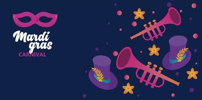 mardi gras carnaval feestviering met hoeden en trompetten vector