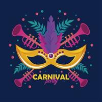 mardi gras carnaval feestviering met masker en trompetten vector