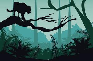 jungle wilde natuur groene kleur landschap met cougar scene vector