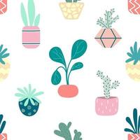 huis potplanten naadloze patroon. indoor bloemen. patroon in aardse en natuurlijke kleuren in boho-stijl vector