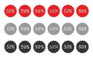 50 percentage sticker- vijftig procent korting sticker - 50 uitverkoop prijs label rood, zwart vector