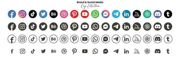 populair sociaal netwerk symbolen, sociaal media logo pictogrammen verzameling, instagram, facebook, twitteren, youtube, chatgpt, halverwege de reis, onenigheid en enz. sociaal media pictogrammen vector