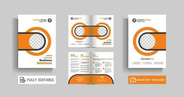 een tweevoudig brochure voor een bedrijf. een 4 bladzijde bedrijf profiel. jaar- rapport, merk gids sjabloon, drievoud brochure, tweevoudig brochure, catalogus ontwerp, bedrijf infografisch, portefeuille ontwerp. vector