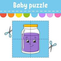 baby puzzel. gemakkelijk niveau. flash kaarten. besnoeiing en Speel. kleur werkzaamheid werkblad. spel voor kinderen. tekenfilm karakter. vector illustratie.