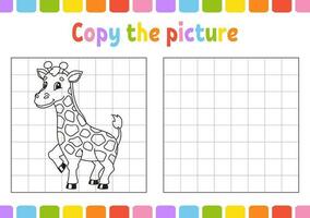 kopiëren de afbeelding. giraffe dier. kleur boek Pagina's voor kinderen. onderwijs ontwikkelen werkblad. spel voor kinderen. handschrift oefening. grappig karakter. schattig wasbeer vector illustratie.