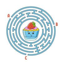 cirkel doolhof. spel voor kinderen. puzzel voor kinderen. ronde labyrint raadsel. vind de Rechtsaf pad. verjaardag thema. vector illustratie.