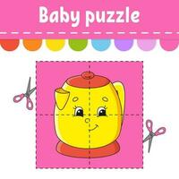 baby puzzel. gemakkelijk niveau. flash kaarten. besnoeiing en Speel. kleur werkzaamheid werkblad. spel voor kinderen. tekenfilm karakter. vector illustratie.