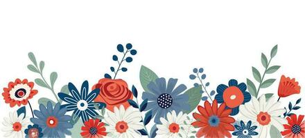 Amerikaans patriottisch bloemen grens boeket. vector illustratie. geïsoleerd Aan wit achtergrond. 4e van juli themed vakantie ontwerp.