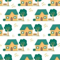 naadloos patroon met schattig land huis. vector tekenfilm