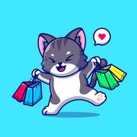 schattig kat boodschappen doen tekenfilm vector icoon illustratie. dier bedrijf icoon concept geïsoleerd premie vector. vlak tekenfilm stijl