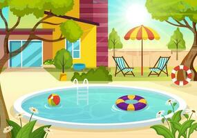 zwemmen zwembad vector illustratie met zomer vakantie landschap concept en zwemmen zomer werkzaamheid in vlak tekenfilm hand- getrokken achtergrond Sjablonen