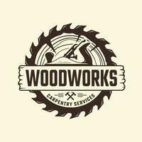 timmerwerk, houtbewerking, houthakker, zagerij onderhoud monochroom vector logo sjabloon geïsoleerd Aan wit achtergrond