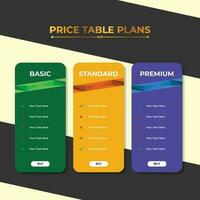 kleurrijk prijs tafel koppel sjabloon voor website of app vector