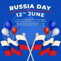 Russisch onafhankelijkheid dag banier sjabloon met Russisch vlag en wit, blauw, rood heet lucht ballonnen en tekst groet Rusland dag Aan 12 juni vector