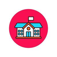 school- gebouw icoon met kleurrijk ontwerp in rood cirkel vorm geïsoleerd Aan wit achtergrond vector