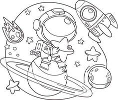 vector illustratie van schattig astronaut en ruimte voor kleur bladzijde en kleur boek
