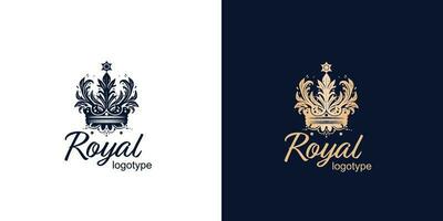 kroon luxe concept logo ontwerp sjabloon Aan blauw en wit achtergrond. logotype vector teken