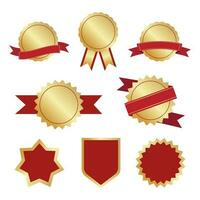 luxe premie gouden badges en etiketten, royalty insigne, retro wijnoogst gouden badges etiketten schilden en linten vector