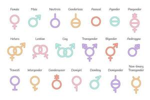 reeks van geslacht symbolen. lgbtq gemeenschap. homo, lesbienne, transgender, niet-binair. vector
