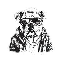 bulldog gekleed omhoog in stoppen, wijnoogst logo lijn kunst concept zwart en wit kleur, hand- getrokken illustratie vector