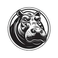 nijlpaard, wijnoogst logo lijn kunst concept zwart en wit kleur, hand- getrokken illustratie vector