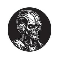 humanoid cyborg, wijnoogst logo lijn kunst concept zwart en wit kleur, hand- getrokken illustratie vector