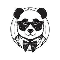 geek panda jongen, wijnoogst logo lijn kunst concept zwart en wit kleur, hand- getrokken illustratie vector