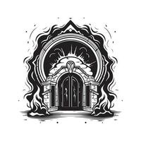 magie portaal, wijnoogst logo lijn kunst concept zwart en wit kleur, hand- getrokken illustratie vector