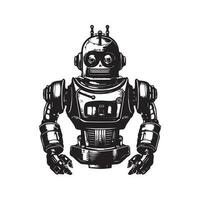 futuristische robot, wijnoogst logo lijn kunst concept zwart en wit kleur, hand- getrokken illustratie vector