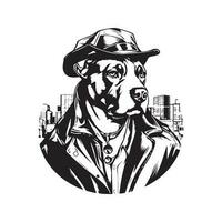 pit stier hondje stedelijk stad, wijnoogst logo lijn kunst concept zwart en wit kleur, hand- getrokken illustratie vector