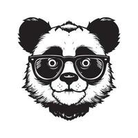 geek panda jongen, wijnoogst logo lijn kunst concept zwart en wit kleur, hand- getrokken illustratie vector