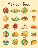 reeks van Mexicaans traditioneel voedsel. vector illustratie in hand- getrokken stijl