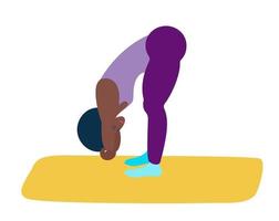 een vrouw met een zwarte huid doet aan yoga. een sportief zwart meisje demonstreert een yogapose - een lappenpop. vectorillustratie in vlakke stijl. gezonde levensstijl, spirituele oefening. vector illustratie