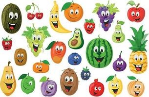 fruit tekens verzameling. reeks van 26 verschillend fruit in tekenfilm stijl vector illustratie
