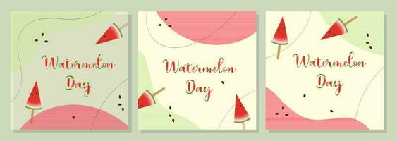 posters watermeloen dag, rood en groen achtergrond boho stijl, banners set. vector