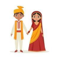 schattig bruiloft paar karakter staand in traditioneel kleding. vector