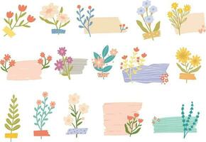 reeks verzameling hand- getrokken bloemen met plakband illustratie vector