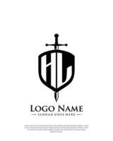 eerste hl brief met schild stijl logo sjabloon vector