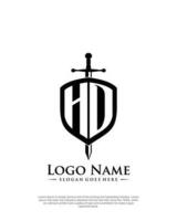 eerste hd brief met schild stijl logo sjabloon vector