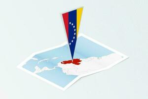 isometrische papier kaart van Venezuela met driehoekig vlag van Venezuela in isometrische stijl. kaart Aan topografisch achtergrond. vector