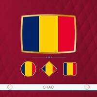 reeks van Tsjaad vlaggen met goud kader voor gebruik Bij sporting evenementen Aan een bordeaux abstract achtergrond. vector