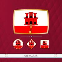 reeks van Gibraltar vlaggen met goud kader voor gebruik Bij sporting evenementen Aan een bordeaux abstract achtergrond. vector