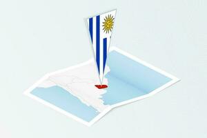 isometrische papier kaart van Uruguay met driehoekig vlag van Uruguay in isometrische stijl. kaart Aan topografisch achtergrond. vector